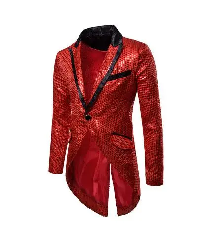 Mens Slim Fit Sequin Tailcoat | Autumn Brand New Male Long Sleeve Frock Coat Man Party/Club/Wedding Suit Blazer Jacket - Цвет: 1