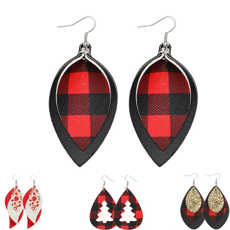 Cpop серьги в виде рождественской елки из искусственной кожи с блестками для