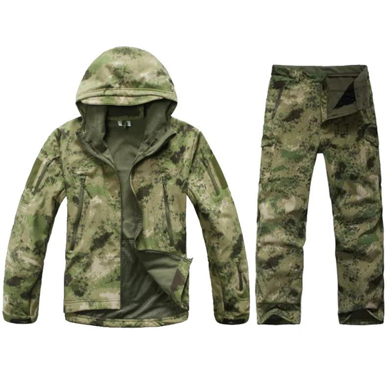 Тактические Sharkskin Softshell TAD костюмы мужская камуфляжная охотничья одежда военная походная ветрозащитная водонепроницаемая куртка с капюшоном+ брюки