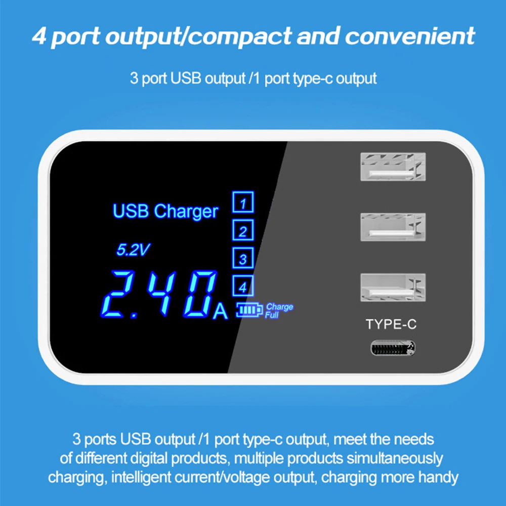 4 порта Led дисплей Тип C USB зарядное устройство для Android iPhone USB адаптер разъем быстрое зарядное устройство для телефона для xiaomi huawei samsung s10