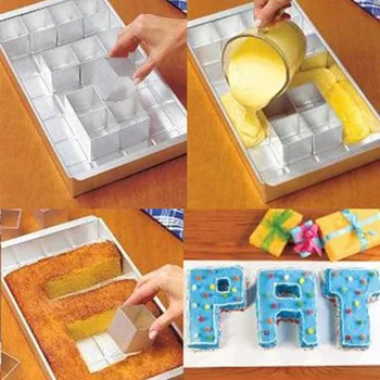 

Portable DIY Aluminum Alloy Alphabet Letters Number Cake Tin Pan Fondant Baking Mold with 12pcs Square Blocks (Silver)
