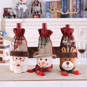 

Christmas Wine Bottle Covers 14x32CM Cute Santa Clause Clothing Hats Dress Wine Bottle Cover Party Kitchen Dinner Decoration