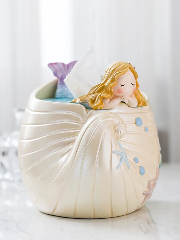 Free Shipping Home Decor Resin Tissue Box Refined Mermaid Paper Organizer Fairy Lady Table Decoration Lovely Gift Hotel Ornament