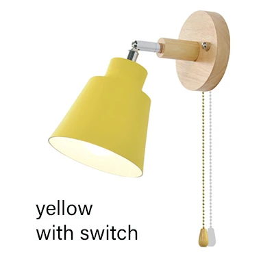 Yellow switch Скандинавский деревянный настенный светильник прикроватный E27 бра настенный светильник для спальни дома коридора 4 цвета с переключателем свободно вращающийся настенный светильник - Цвет абажура: Yellow switch