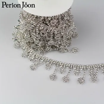 

5yard/lot tassel shake need crystal rhinestones trim Circle fringe rhinestone metal chain for dress bag shoes accessories ML016
