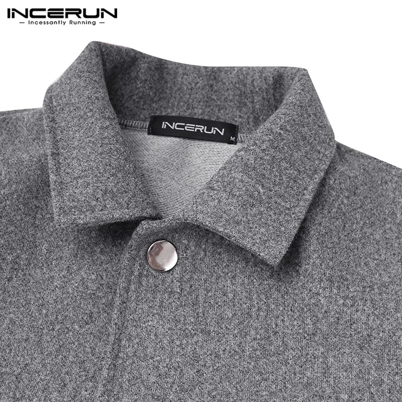 INCERUN Men Solid Slim Long Sleeve Lapel Woolen Coats Casual Fashion Joker Single Breasted Streetwear Pockets Jackets Overcoats