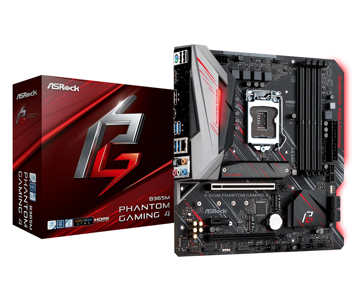 Новая Материнская плата ASRock B365M Phantom Gaming 4 LGA1151/ Intel B365/ DDR4/ Quad CrossFireX/ SATA3 и USB3.1/ M.2/ A &