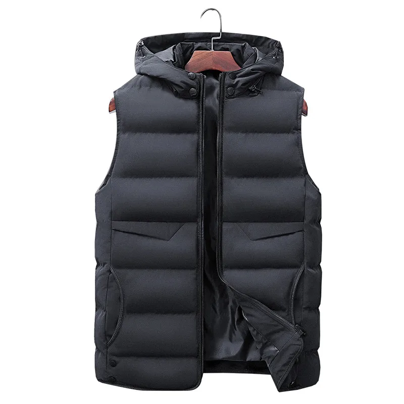 

Men's Hooded Vest 2019 New Fashion Brand Autumn Winter Warm Sleeveless Jacket Casual Male Windproof Waistcoat Size L-3XL