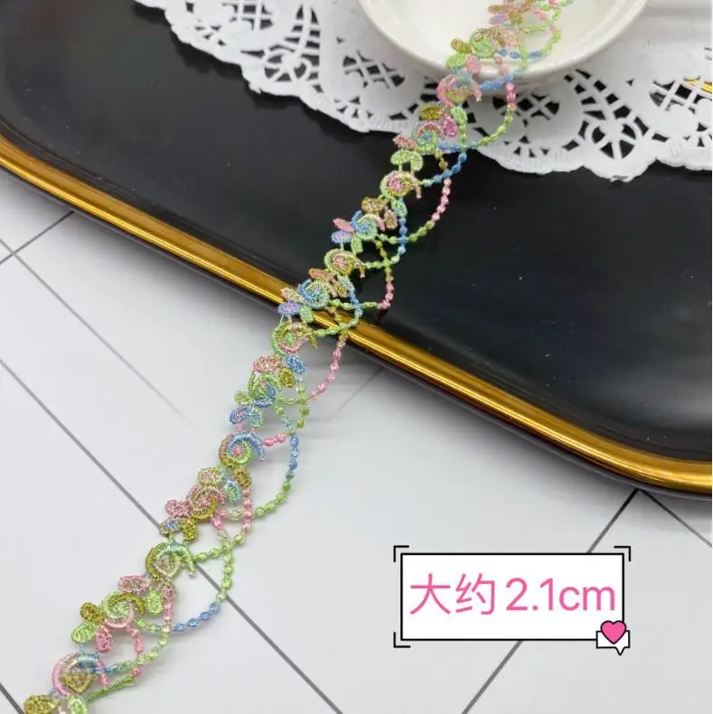 10 hof/Los 2CM Breite Bunte Kette Polyester Spitze Trim Lolita Kleidung Hochzeit Kleid Headwear Halskette Gurtband Zubehör – Detail 19