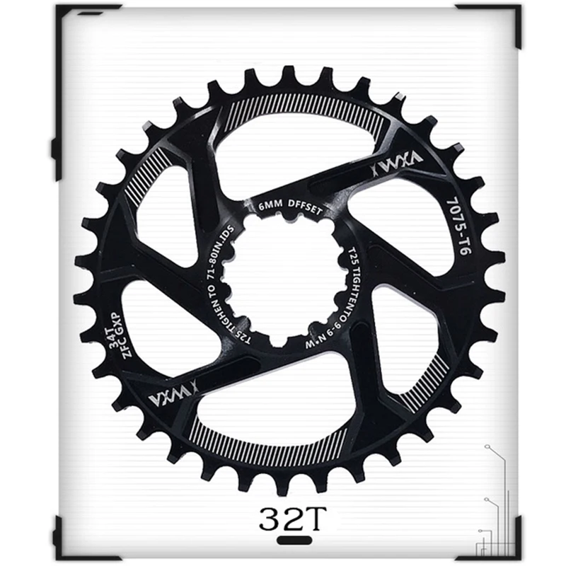 Black 32T Велосипедная рукоятка VXM GXP с фиксированной передачей, шатун MTB, велосипедная цепь 30T 32T 34T 36T 38T 40 T, смещение 6 мм для Sram GXP, запчасти для велосипеда - Цвет: Black 32T