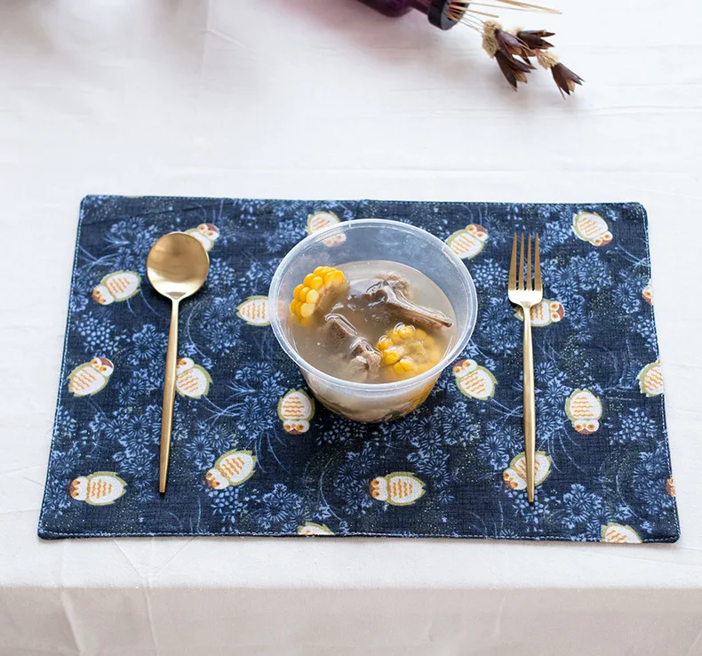 

European Style Cotton Linen Dining Table Mat 45x30cm Decorative Heat-insulated Linen Placemat Double Linen Pattern Placemat 4Pcs