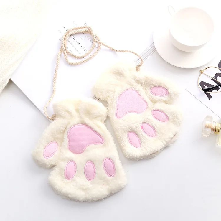 CAT'S Paw перчатки, зимние, милые, с мультяшным котом, для девочек, без пальцев, толстые, с ворсом, в форме кисти, перчатки на половину пальцев, партия
