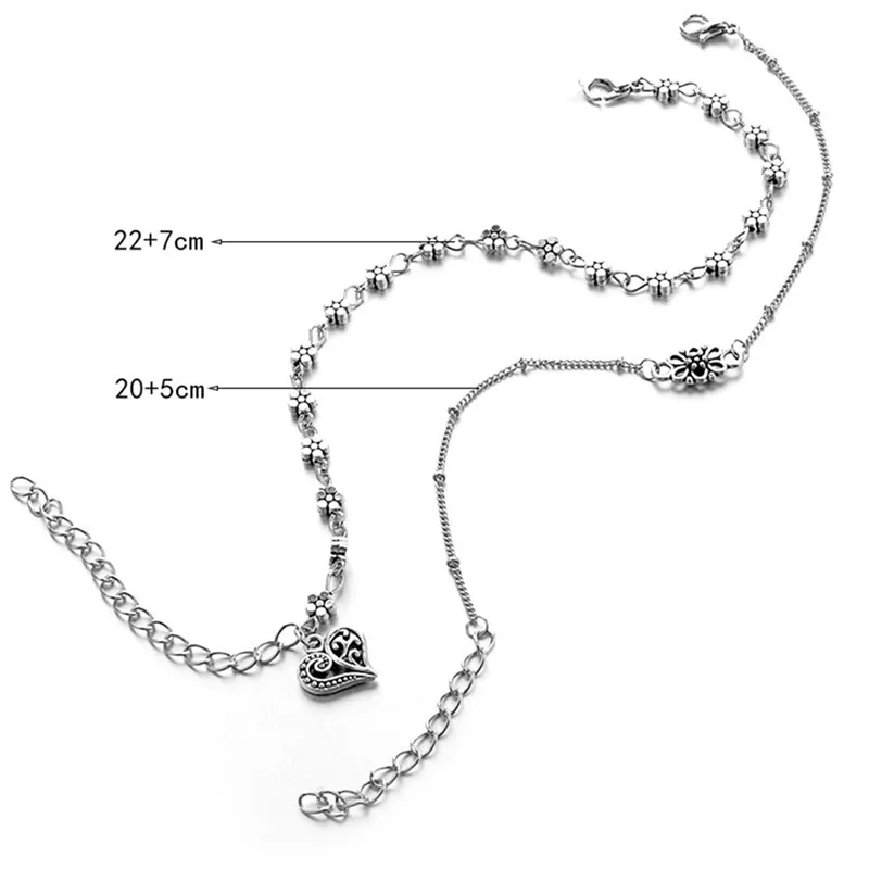 Bee Insect Charm Anklets Jewelry Ankle Bracelets for Women Carved Blossom Chain Elegant Vintage Silver Color Engraved
