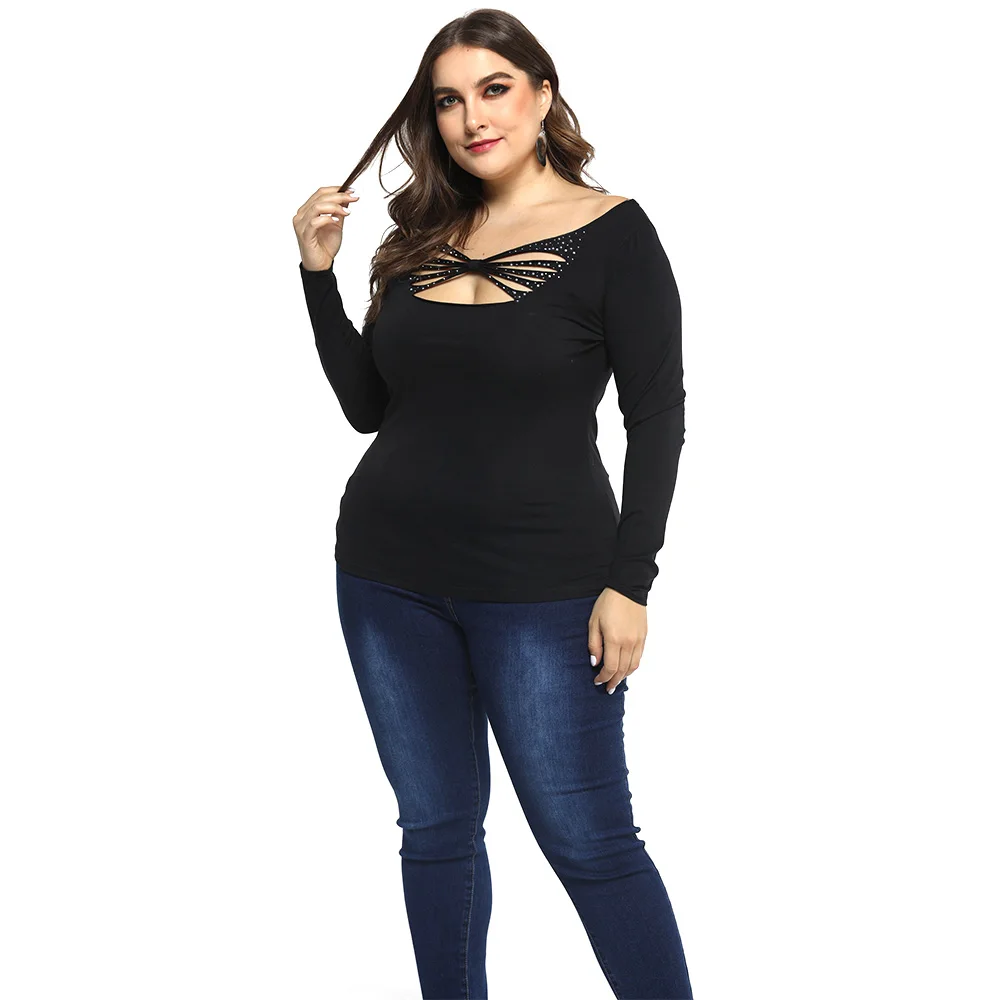 6XL, сексуальная женская футболка, женские топы, осенние Рубашки с длинным рукавом, элегантная облегающая футболка размера плюс,, уличная одежда