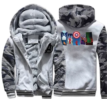 

2020 The Avengers camouflage plus velvet padded sweatshirt men hooded hoodie long-sleeved jacket winter comfortable warm clothes