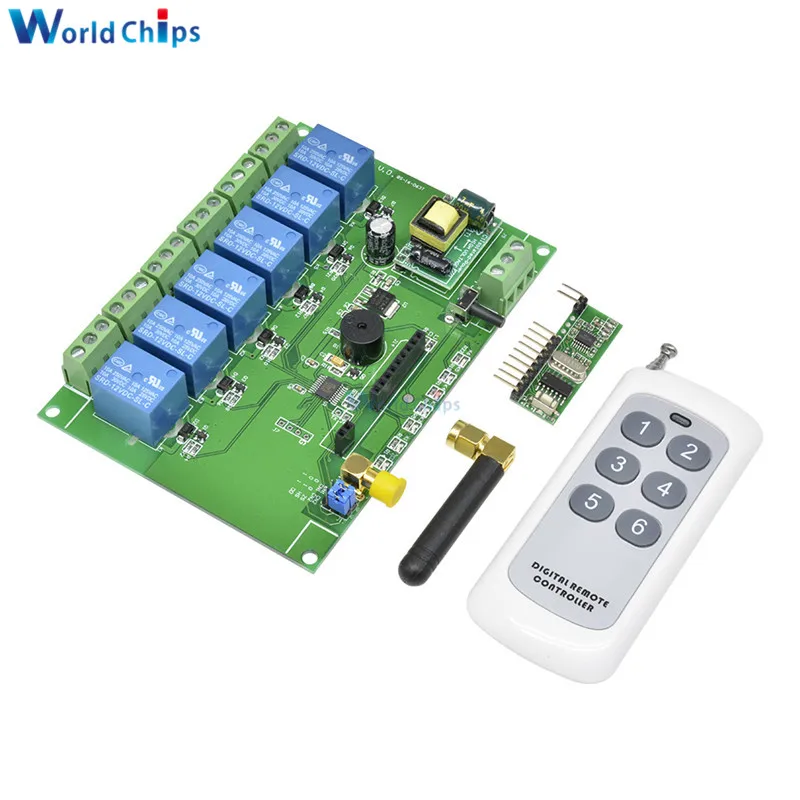 

433MHZ RF Remote Module 6CH 6 Channel Relay Module RF Relay Board 110-240V With Remote Control Switch