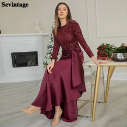 Sevintage Soft Satin Saudi Arabia Mermaid Prom Dresses Long Sleeves Lace Dubai Evening Party Dress Custom Made Women Party Gowns
