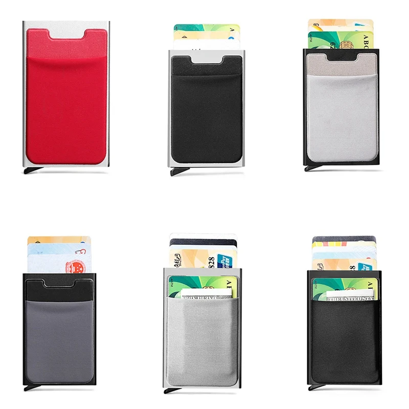 Aluminum Wallet With Elasticity Back Pouch ID Credit Card Holder RFID Mini Slim Wallet Automatic Credit Card Case