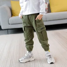 Весенне-осенние детские брюки хлопковые Свободные повседневные штаны с большими карманами для мужчин и женщин мягкие модные штаны в Корейском стиле