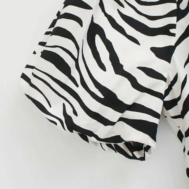 Women Zebra stripe V-Neck Lantern Sleeve Mini dress Femme Ruffled hem Dresses Casual Lady Loose Clothes Vestido D6513