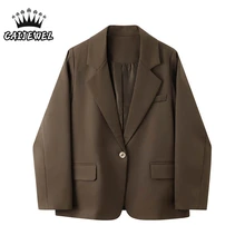 Mulheres blazer casaco coreano moda outono inverno senso de design um botão baggy escritório feminino altos topos jaquetas pretas outwear
