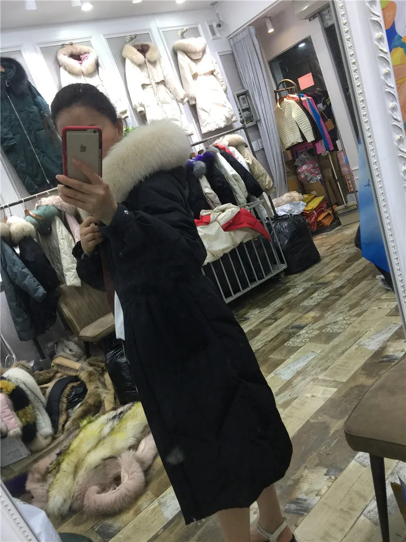 Dongdaemun стиль корейский стиль пуховик женский длинный приталенный белый утиный пух пальто