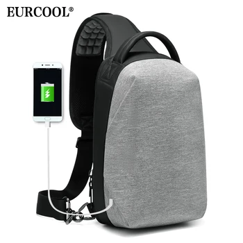 

EURCOOL Casual Messenger Bag Male USB Charging Port Short Trip Chest Pack 9.7 inch laptop Shoulder Bag Men crossbody Bags
