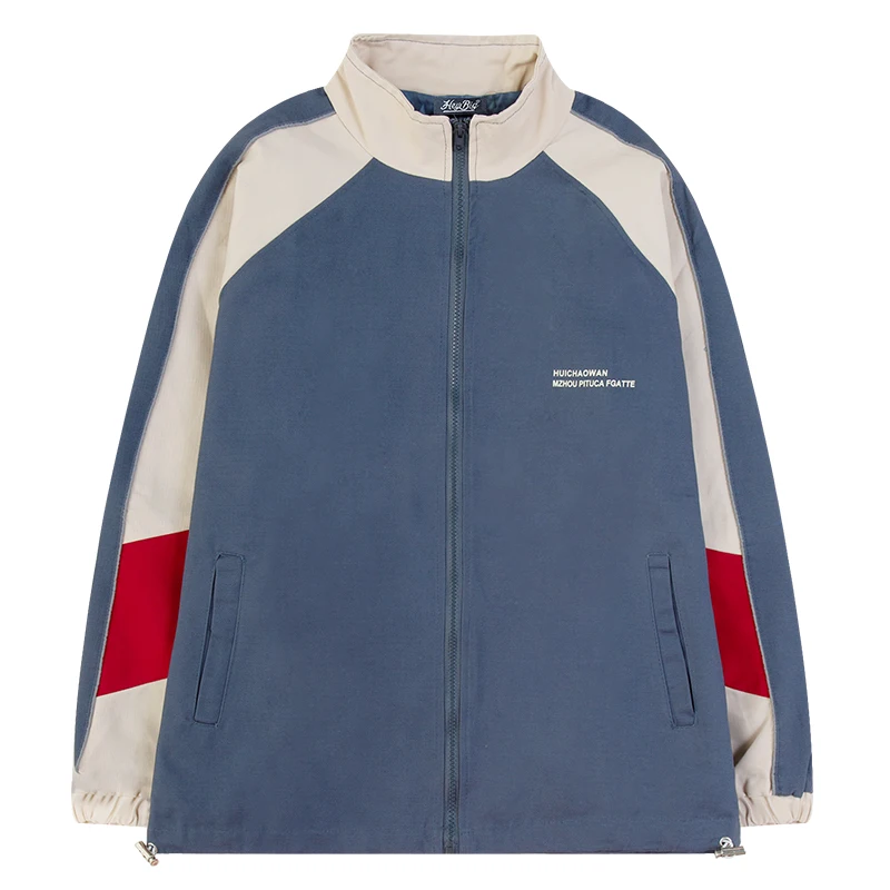 

New Japanese Fashion Men's Jacket Casual Loose Print Stand Collar Patchwork All-match Zipper Sports Coat