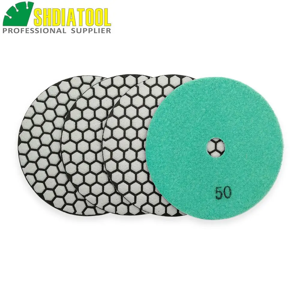 

SHDIATOOL 4pcs 5" #50 dry sander pads granite marble ceramic polishing Resin bond diamond flexible polishing pads Sanding disk