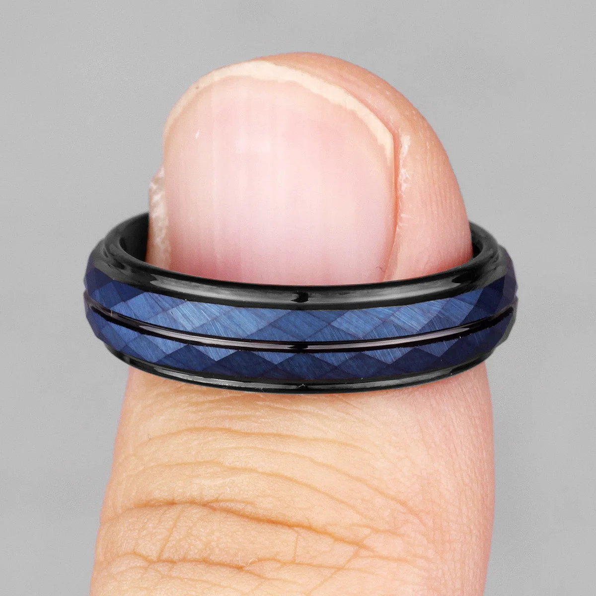 Tungsten Black Blue Rhombus Cut Men's Luxury Ring - Elegant Charm Jewelry Gift