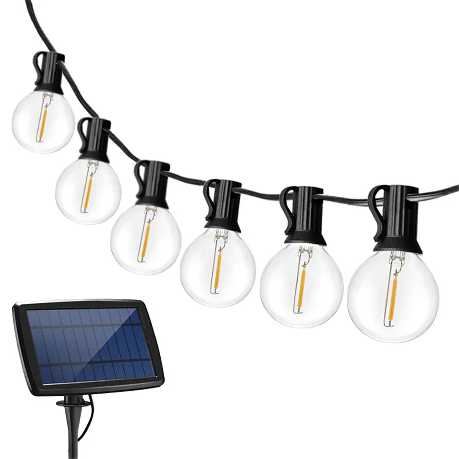 Solar String Lights Waterproof Outdoor G40 25 LED Bulbs Patio For Garden Backyard Camping Pergola Gazebo Umbrella | Лампы и освещение