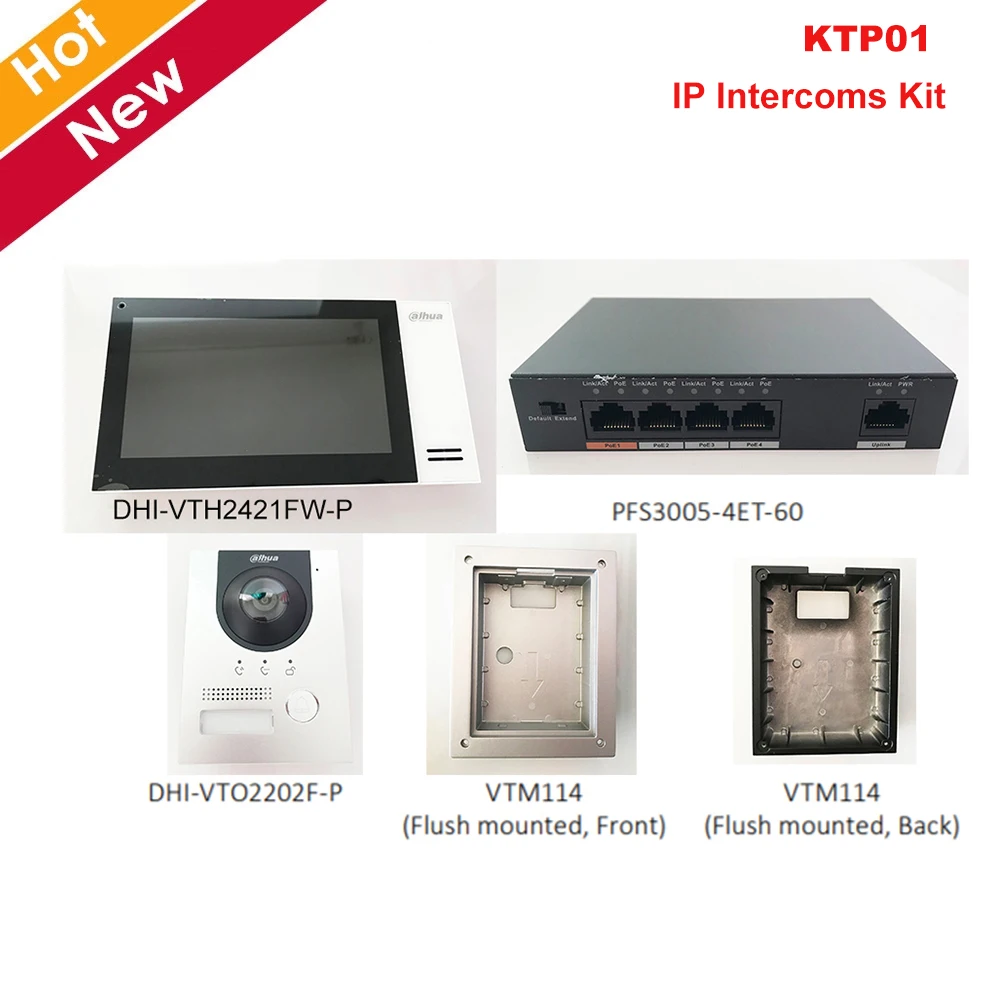 Dahua Video Intercoms Kit IP Outdoor Station Indoor Monitor 2MP Camera Night vision Surface and Flush Mounted Optional KTP01
