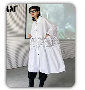 [EAM] Women Black Pattern Printed Long Spaghetti Strap Dress New Sleeveless Loose Fit Fashion Tide Spring Summer 2020 1DA358