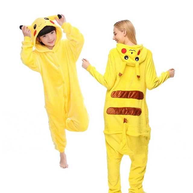 Franela cálida familia Stitch lindo Pikachu familia pijamas madre de dormir mono pijamas | - AliExpress