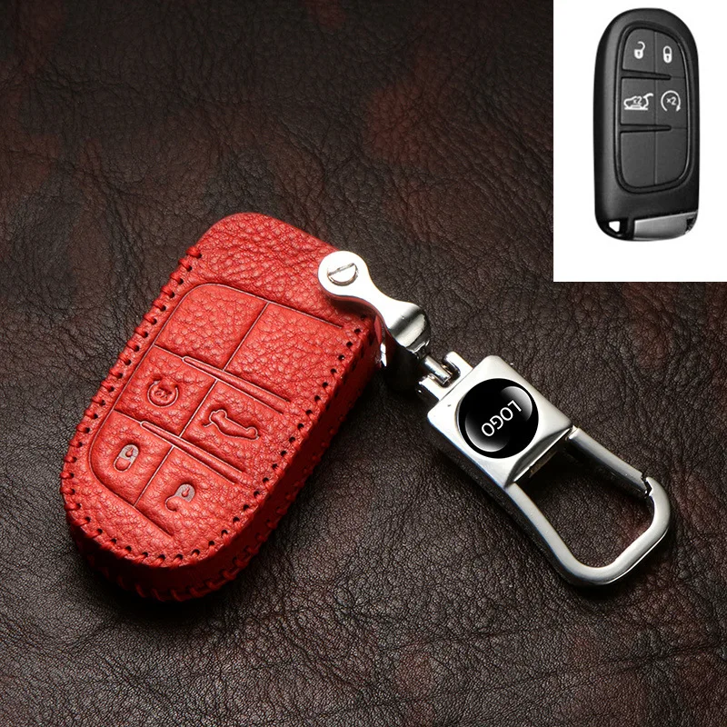 Кожаный чехол с верхним слоем для ключей, кольцо-держатель для Fiat/Jeep Renegade Grand Cherokee Chrysler 300C