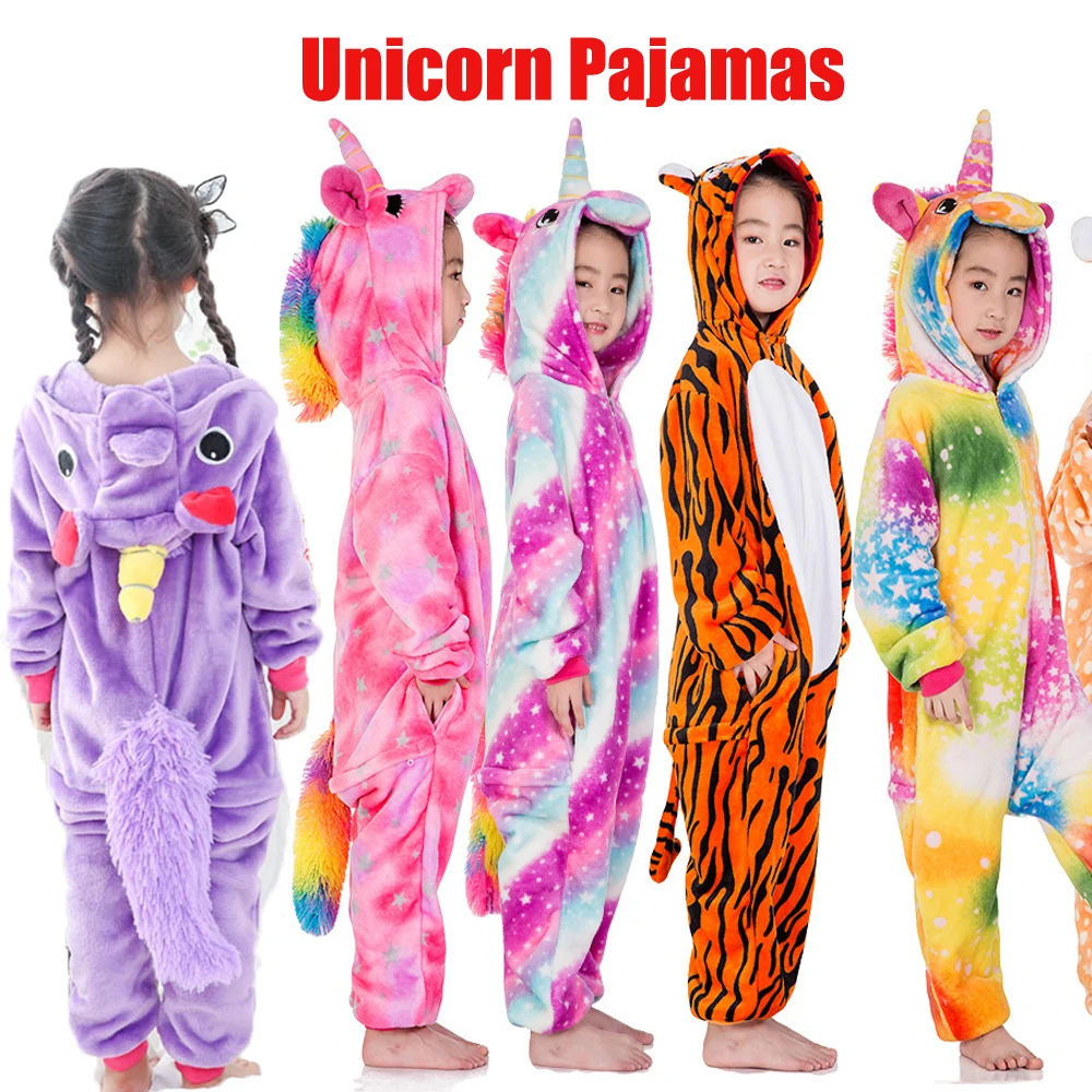 

Rainbow Unicorn Pajamas Children Pajama for Girls Boys Onesie Flannel Children's Pajamas Animals Sleepwear Kids Pyjamas 4-12T
