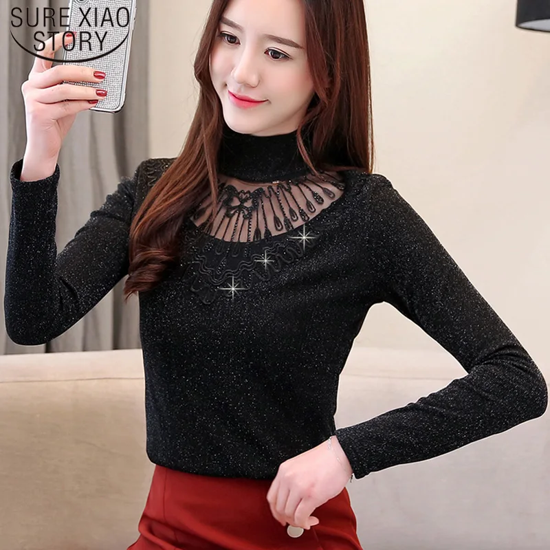 

2019 New Fashion Autumn Regular Cotton Women Tops Solid Casual Turtleneck Slim Long Sleeve Ladies Tops 5571 50