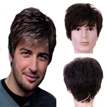 

European&American Fashion Men's hat Wig White Patterns High-Temperature Fiber Short Hair wig wholesale