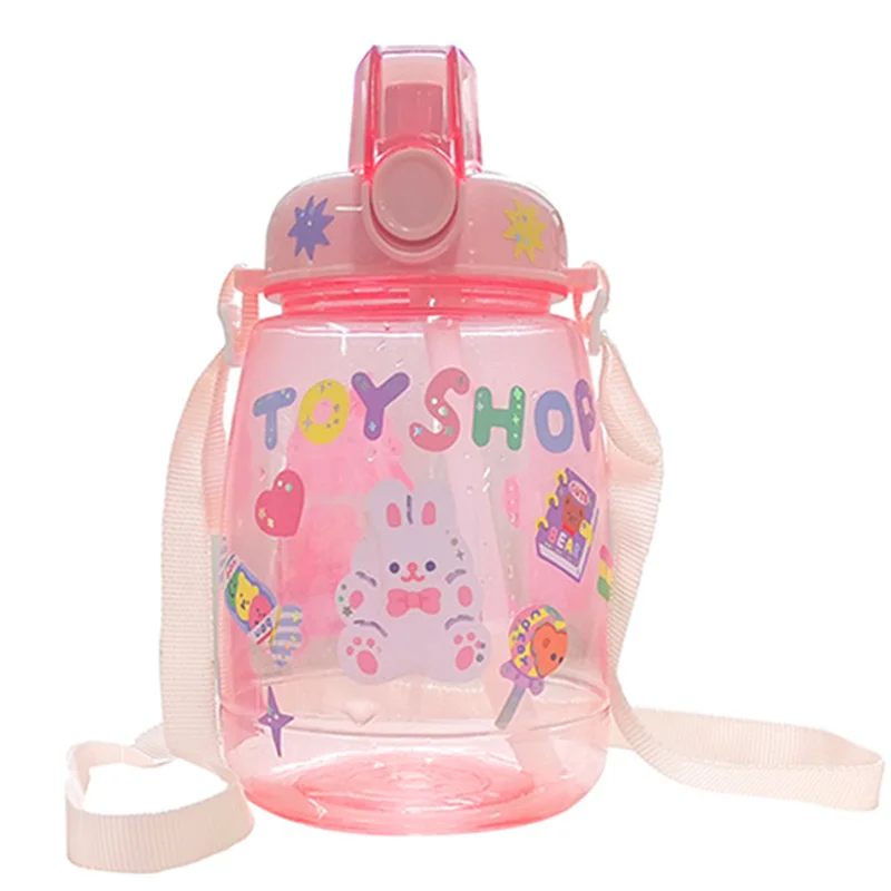 1300 ML Large Capacity Water Bottles With Straw Strap Outdoor Sports Plastic Drinking Bottle Cute Kids Sticker Sippy Water Cup 6