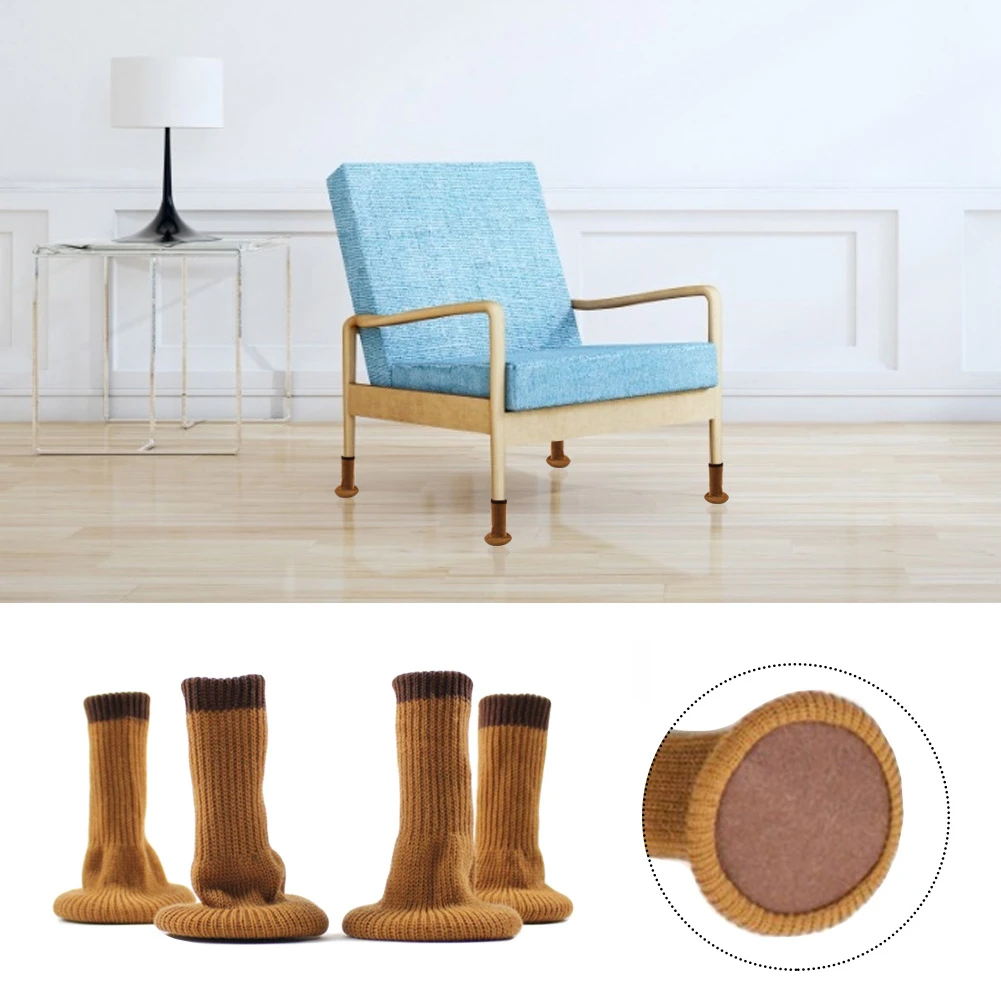 

4 Pcs Anti Noise Caps Non-Slip Table Sock Chair Leg Floor Protector Knitting Thicken Furniture Feet Sleeve Chair Leg Cover