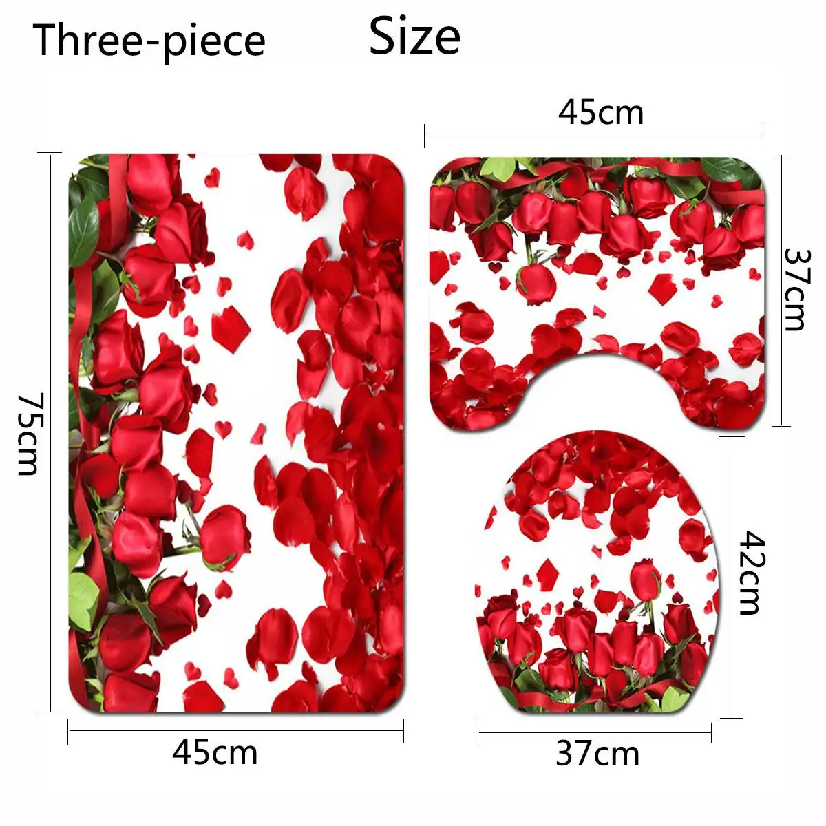 Занавеска для душа с лепестками роз и комплект напольных ковриков для унитаза, водонепроницаемый коврик для душа, нескользящий напольный коврик ковер