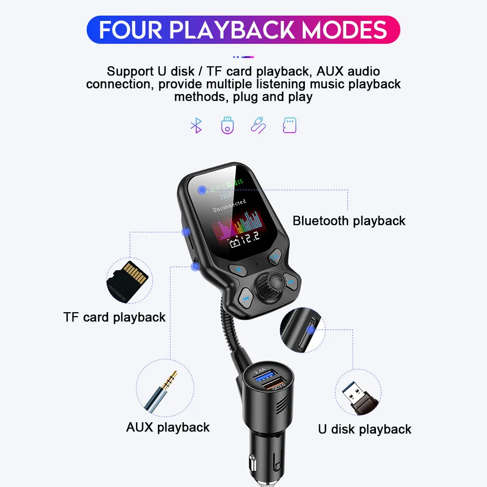 Bluetooth 5,0 QC 3,0 Универсальный fm-передатчик, быстрая зарядка, двойное USB Автомобильное зарядное устройство, автомобильный комплект, Автомобильный mp3 плеер, FM аудио