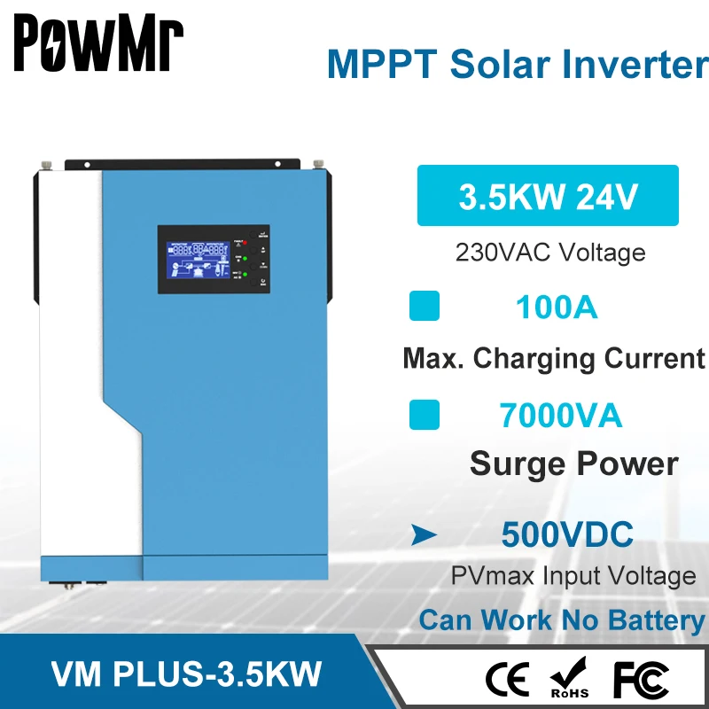 PowMr 3.5KW Hybrid Soalr Inverter MPPT 100A 500VDC PV 220VAC 24VDC Pure Sine Wave Hybrid Inverter Supprt WiFI Solar Inversor