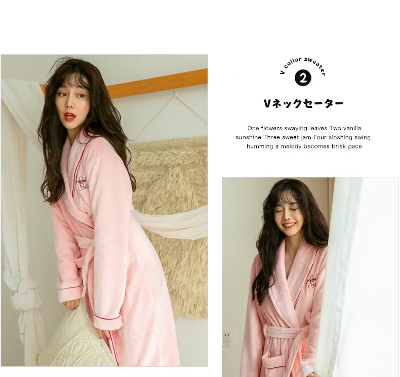 Winter robe women Chinese Female Coral Fleece night-robe Kimono Thick Warm Nightgown Sleepwear Women Casual Bathrobe Plus Size