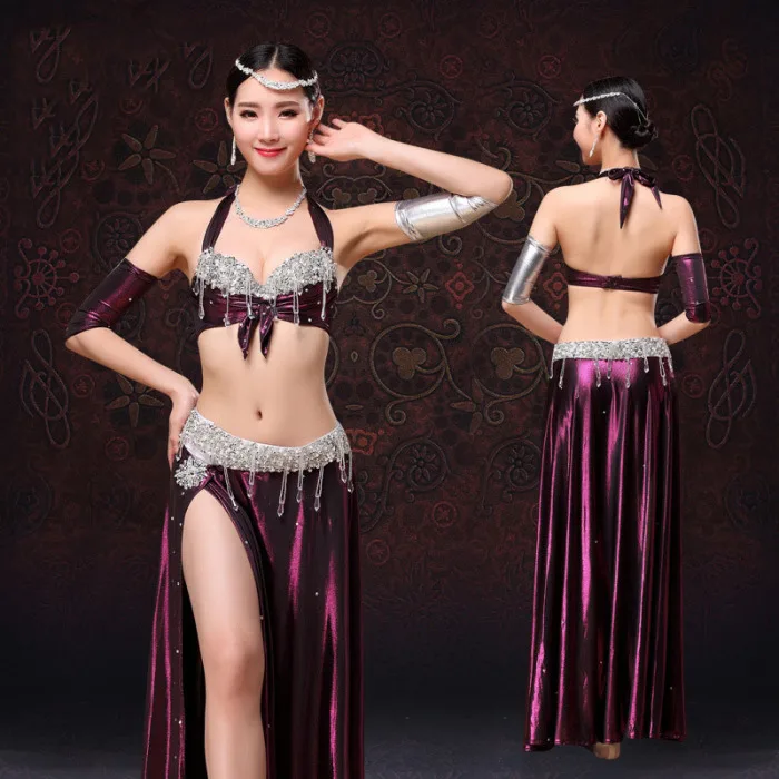 Женский танцевальный костюм, бюстгальтер+ юбка+ подмышка, набор, украшенный кристаллами, Холтер, высокое платье с вырезом, комплект JS25