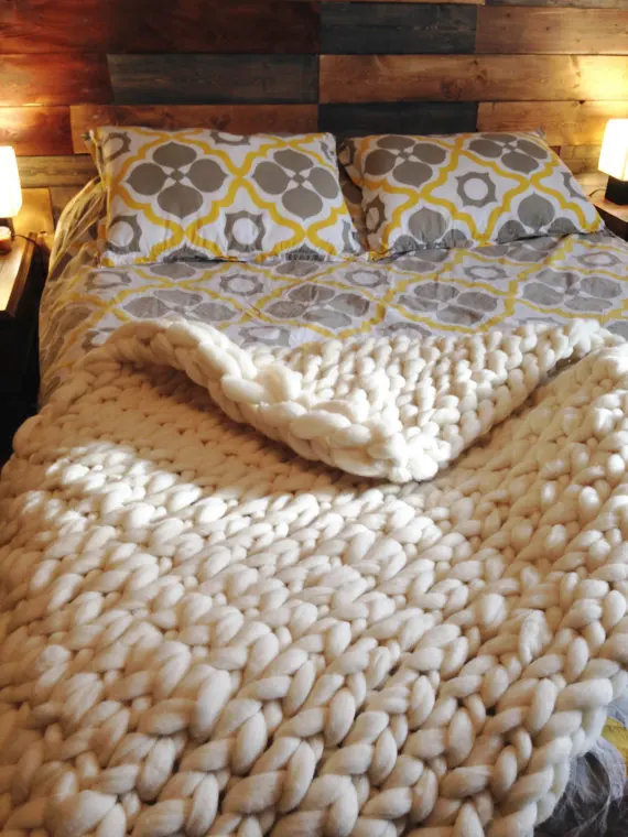 Hand Crochet Bed Sofa Blanket throws Weaving Linen Chunky Winter Wool Knitted 6CM Giant Thick Yarn Bulky Knitting Throw Blanket