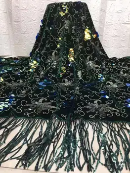 

factory offers 2020 most Popular Nigerian Velvet lace with sequins Embroidered lace fabric for Winter Evening long Dresses