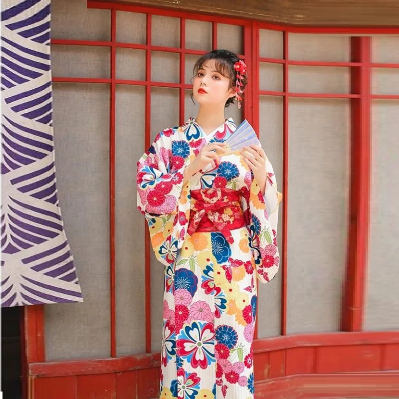 Юката Женские кимоно традиционное японское кимоно платье Obi Haori японская косплей одежда Гейша костюм FF2354