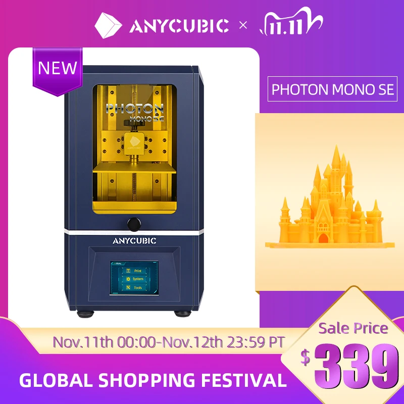 ANYCUBIC 3D Printer Photon Mono SE 405nm UV Resin Printers with 6 inch 6" 2K Monochrome LCD, APP Remote Control, 130*78*160mm afbeelding