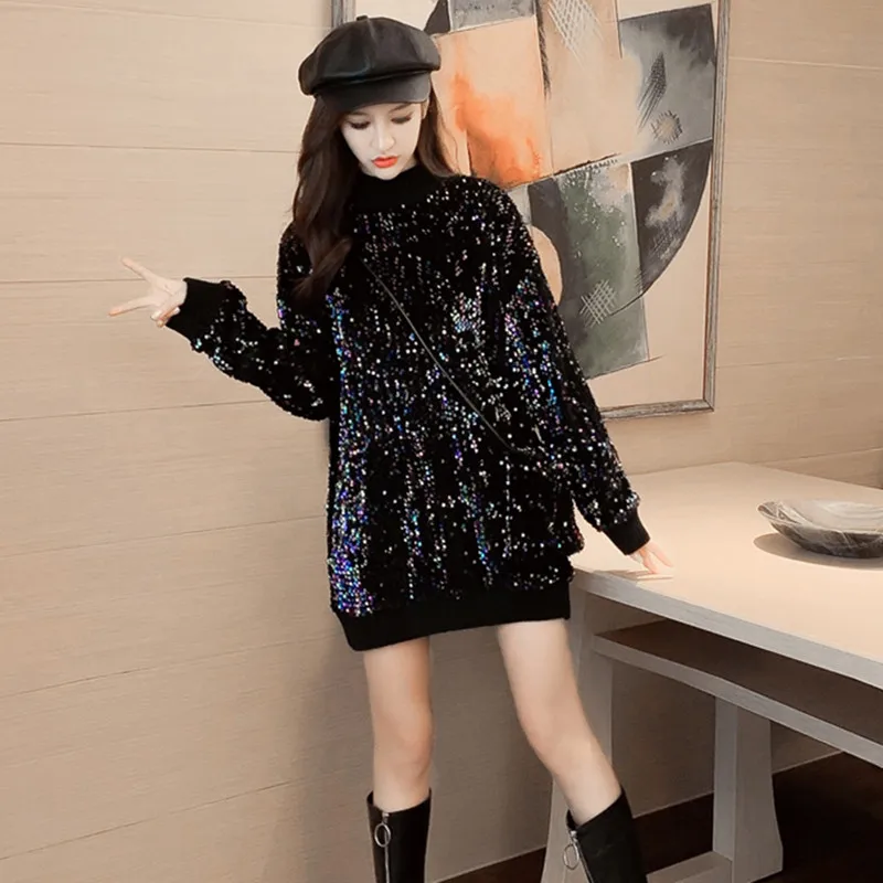 Kutch baby2019 Зимний ретро пуловер женский с блестками утолщение плюс бархат Slim Fit рубашка с длинным рукавом Толстовка